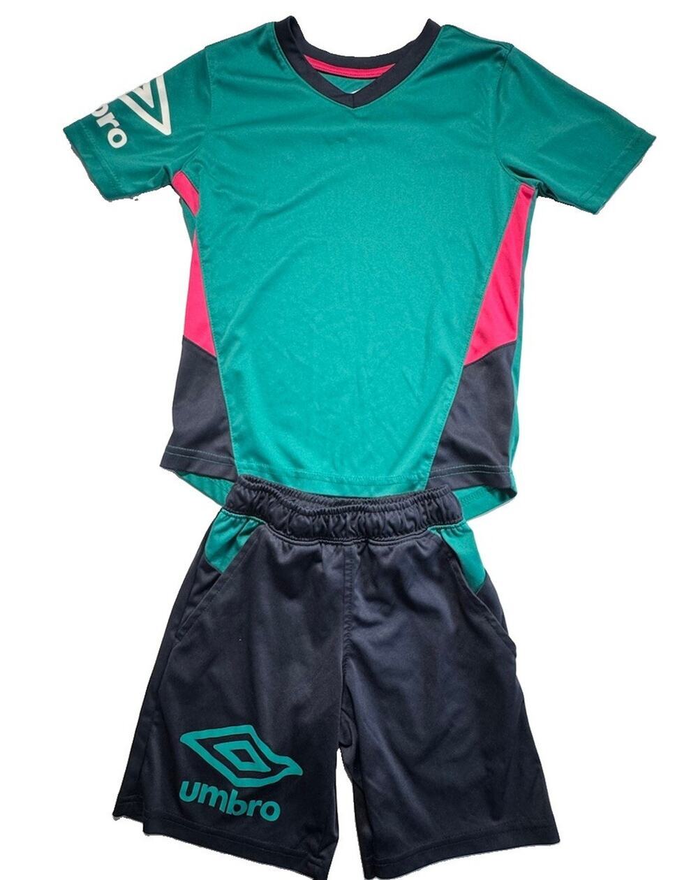 Umbro Youth Soccer Uniform Set Shirt S 6/7 Shorts XS 4/5 Green Pink EUC